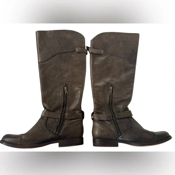 Frye Engineer Boots Brown Leather Moto Harness Mid Calf Distressed 7.5 B - Picture 2 of 16